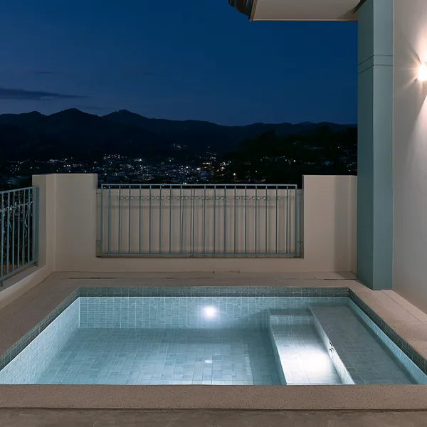 The private pool and barbecue area in the backyard
